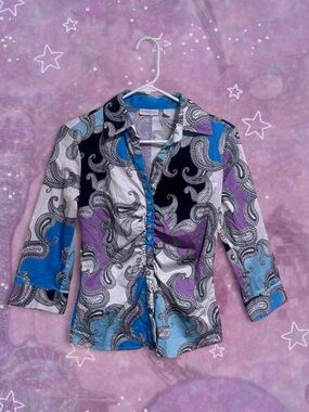 Y2K Paisly Button-Front Blouse